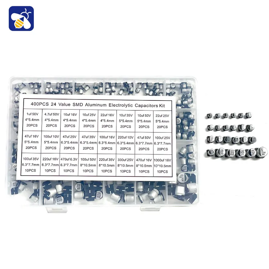 Imagem -05 - Assorted Smd Alumínio Eletrolítico Capacitor Caixa Kit 24 Valores 16v50v 1uf1000uf 400 Pcs