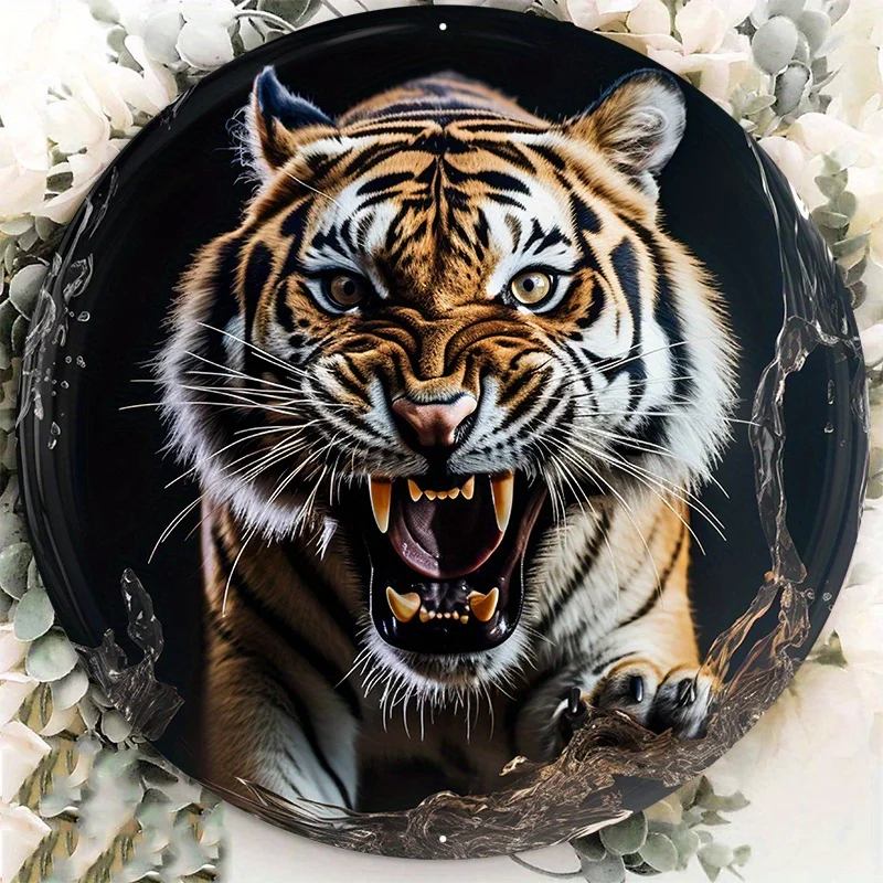 Premium Aluminum Metal Sign, Welcome Wreath Decoration, Accent, Tiger Artwork, Home Decor, 8x8Inch, 1Pc