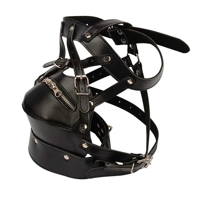 Fetish Cosplay Sexy Masker PU Lederen Bondage Harnas Kap Open Mond Met Rits voor Volwassenen Vrouwen Mannen Party Games Exotische Kostuums