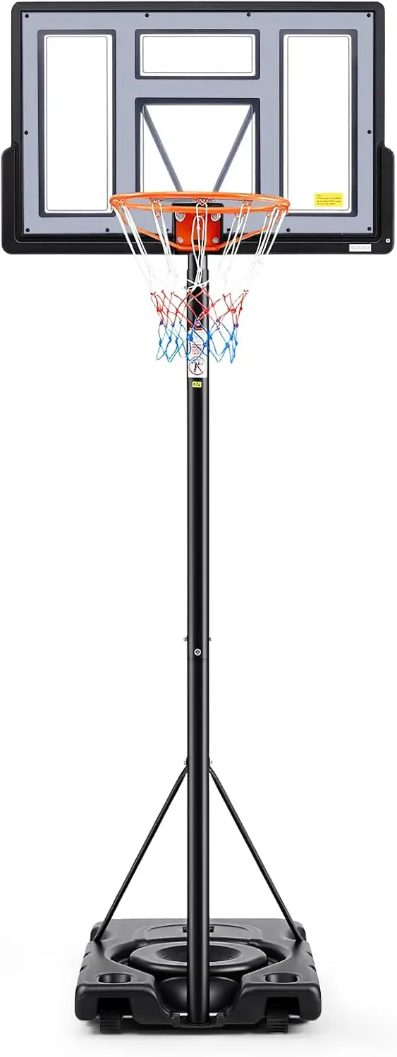 

Portable Basketball Hoop Outdoor Adjustable Height 6.1-10FT, Shatterproof Backboard with Fillable Base & Wheels