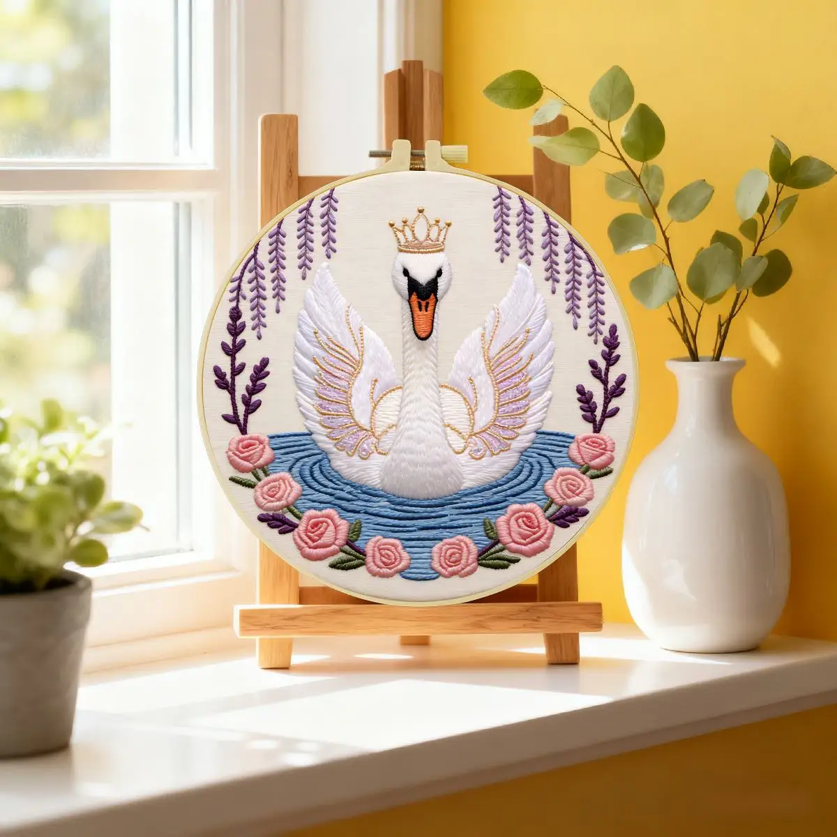 1 Stück 20X20CM/15X15CM 7,87/6,3 Zoll Tier - Schwan Stickerei Starter-Kit DIY-Kit DIY-Stickerei-Set für Anfänger – Detail 1