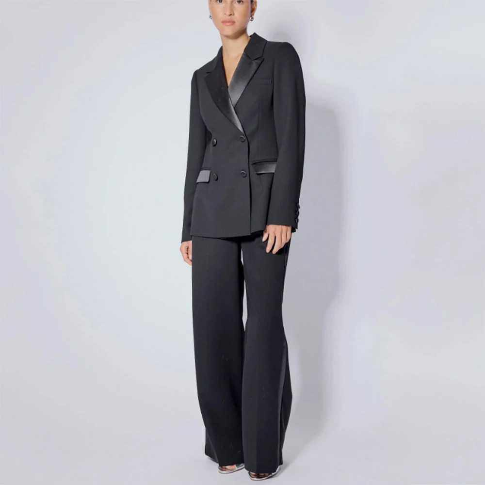 

Luxury Women 's Suit 2 Pieces Jacket Pants Sets Double Breasted Peak Lapel Female Clothing Slim Fit Office Banquet Lady Blazer