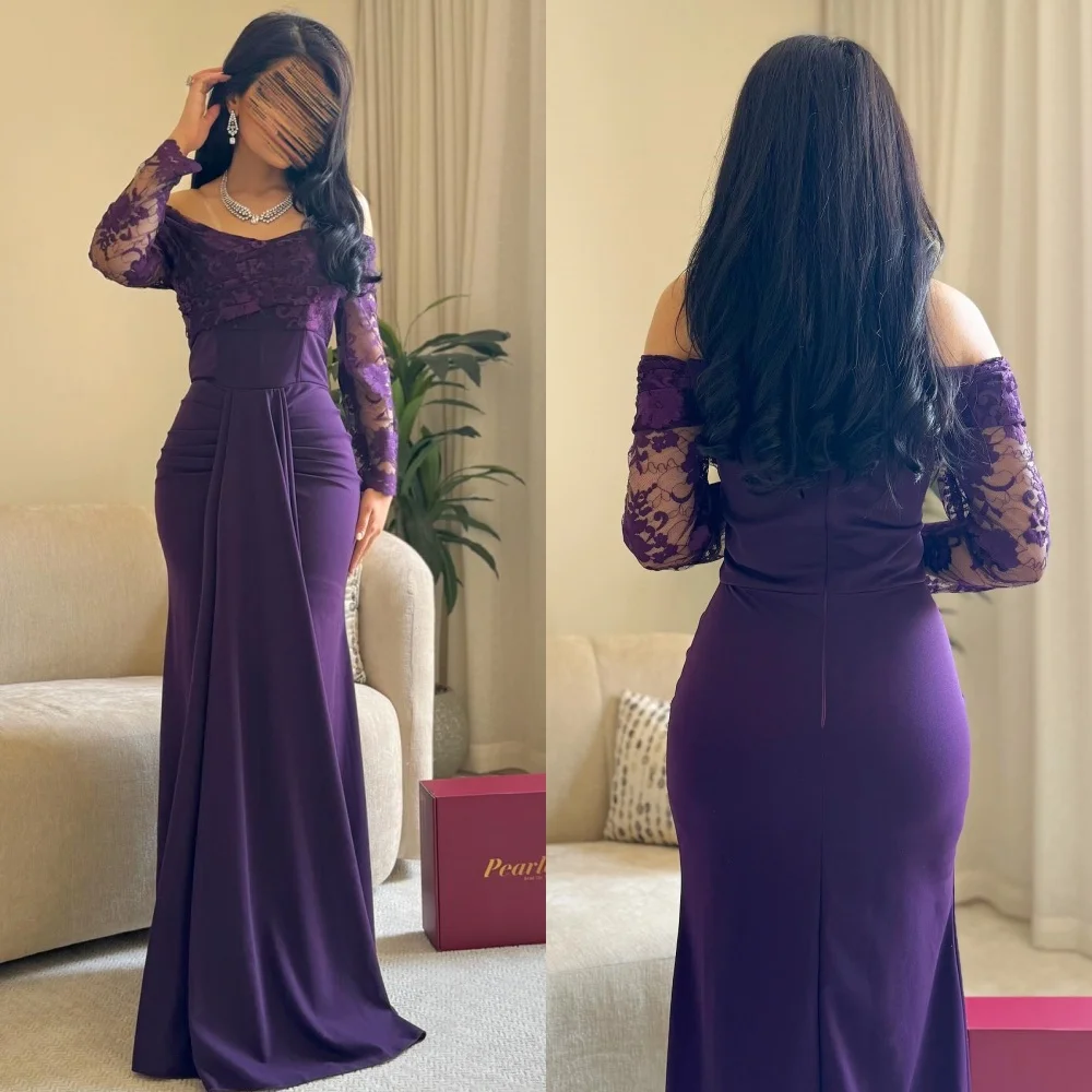 

Customized Matching Jersey Pleat Trumpet Off-the-shoulder Long Dresses Homecoming Dresses High Quality Exquisite Fashion