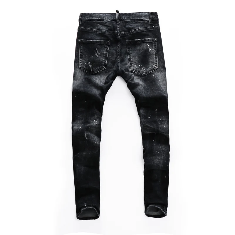 Streetwear Fashion Men Jeans Retro Black Gray Stretch Slim Fit Ripped Jeans Men High Quality Brand Designer Vintage Denim Pants