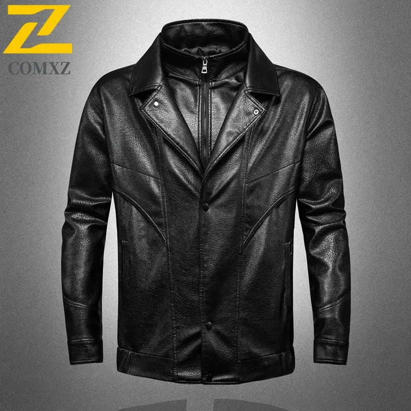 

COMXZ Luxury Men Leather Jacket Fashion Stand Collar Hiking Travel Windproof Coat Casual Cycling Lightweight Autumn New Clothing
