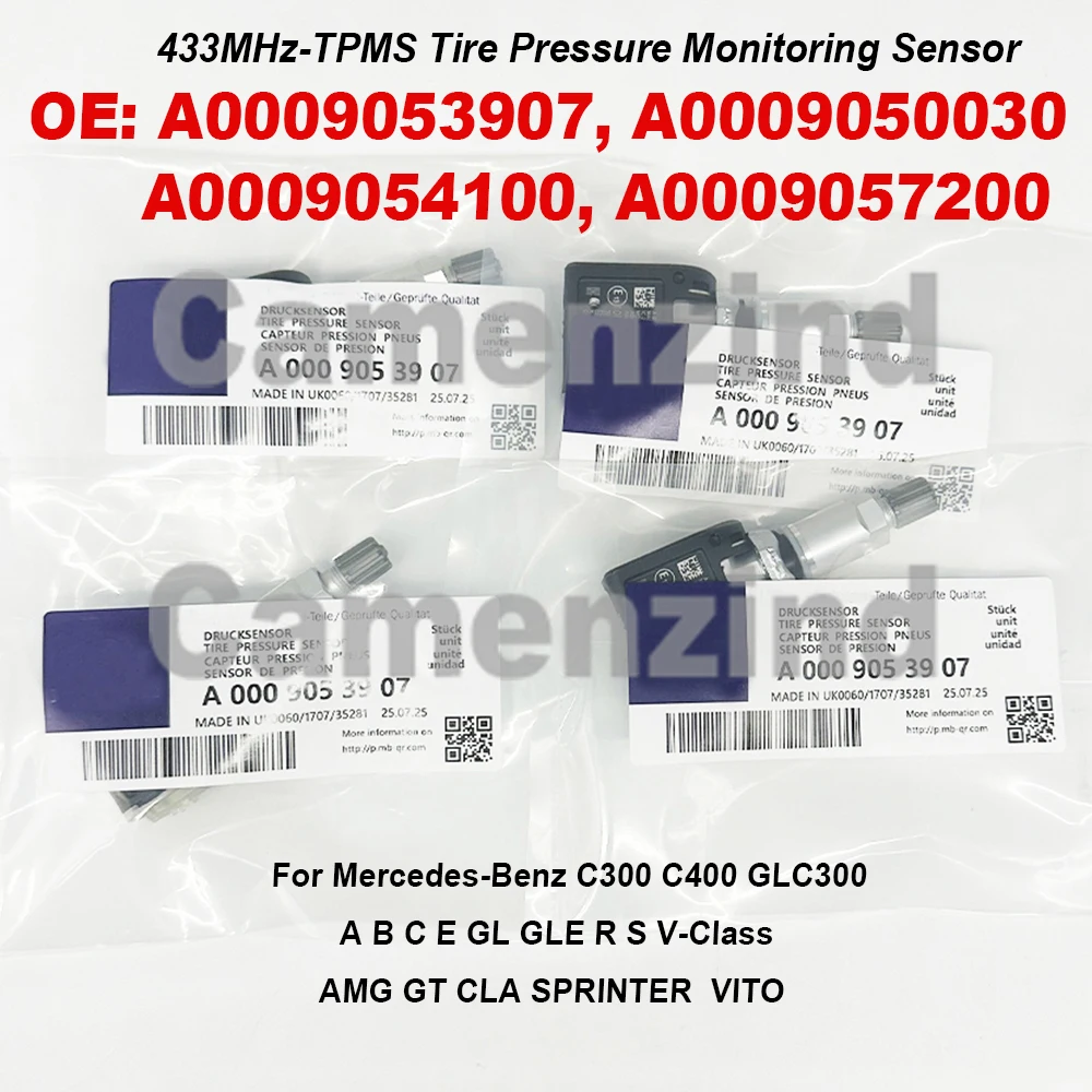 

4 шт. датчик давления в шинах TPMS A0009053907 A0009054100 433 МГц A0009050030 для Mercedes-Benz W205 C205 N293 X253 C253 C217 C300