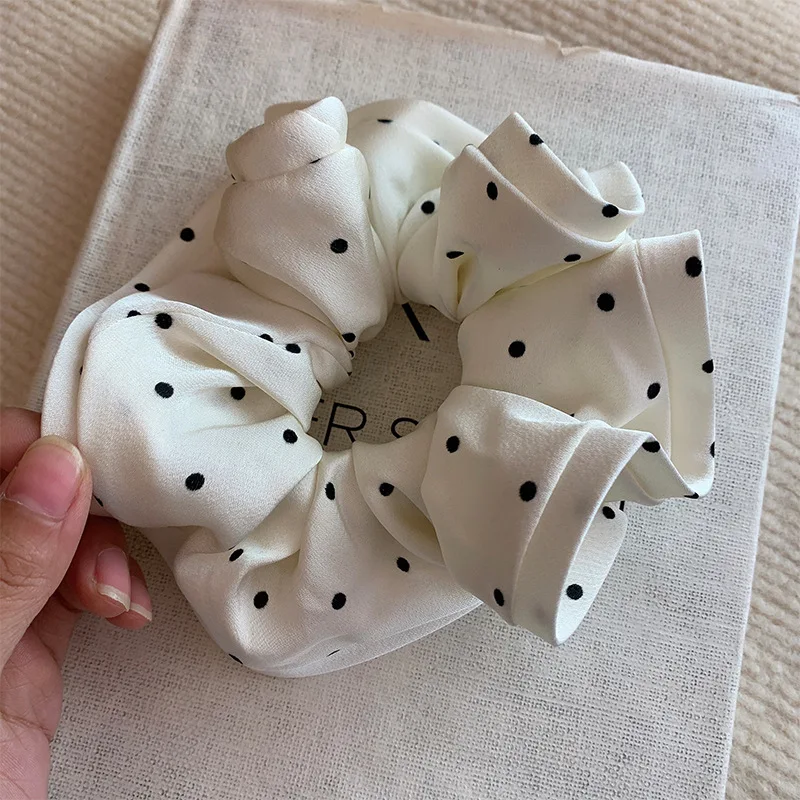 Women Ponytail Hodler Big Size Hair Scrunchies Daily Headwear Elastic Hairband Dots Waved Edge Fabric Hair Band Adults Hair Ties