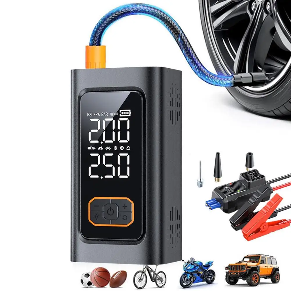 

Tire Inflator Portable Air Compressor - 10000mAh 350 PSI Air Pump With LED Light And Digital Pressure Gauge For Motorcycle, Auto