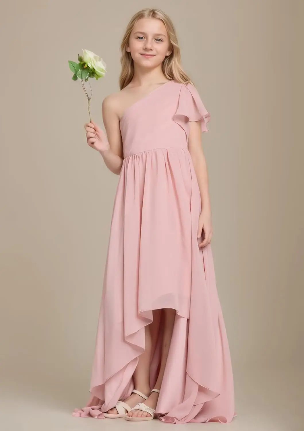 فستان وصيفة العروس للفتيات الصغيرات بكتف واحد فساتين فتاة الزهور للأطفال غير متماثلة لحفلات الزفاف وحفلات التخرج فساتين للفتيات