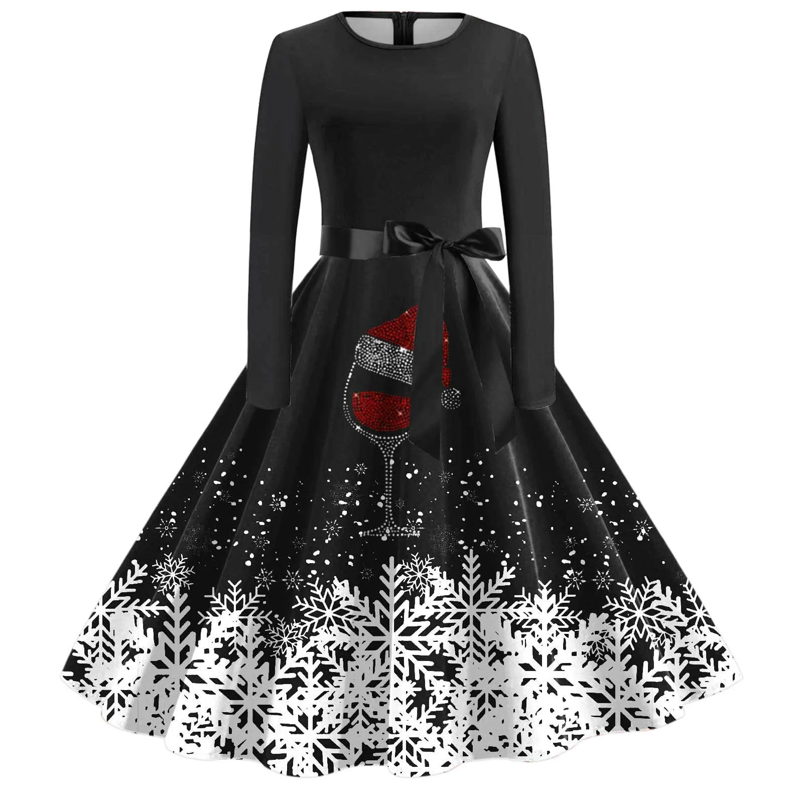 Robe de Noël Pin-Up Rockabilly pour Femme, Robe de Soirée Cosplay Sexy, Père Noël, Imprimé Neige, Cocktail, Bal, Hiver