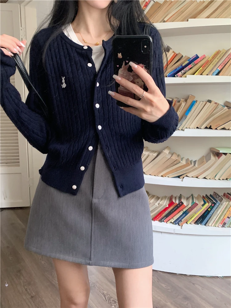 Cardigan Women All-match Preppy Style American Retro Long Sleeves High Street Hotsweet Youthful Vitality Autumn College Daily