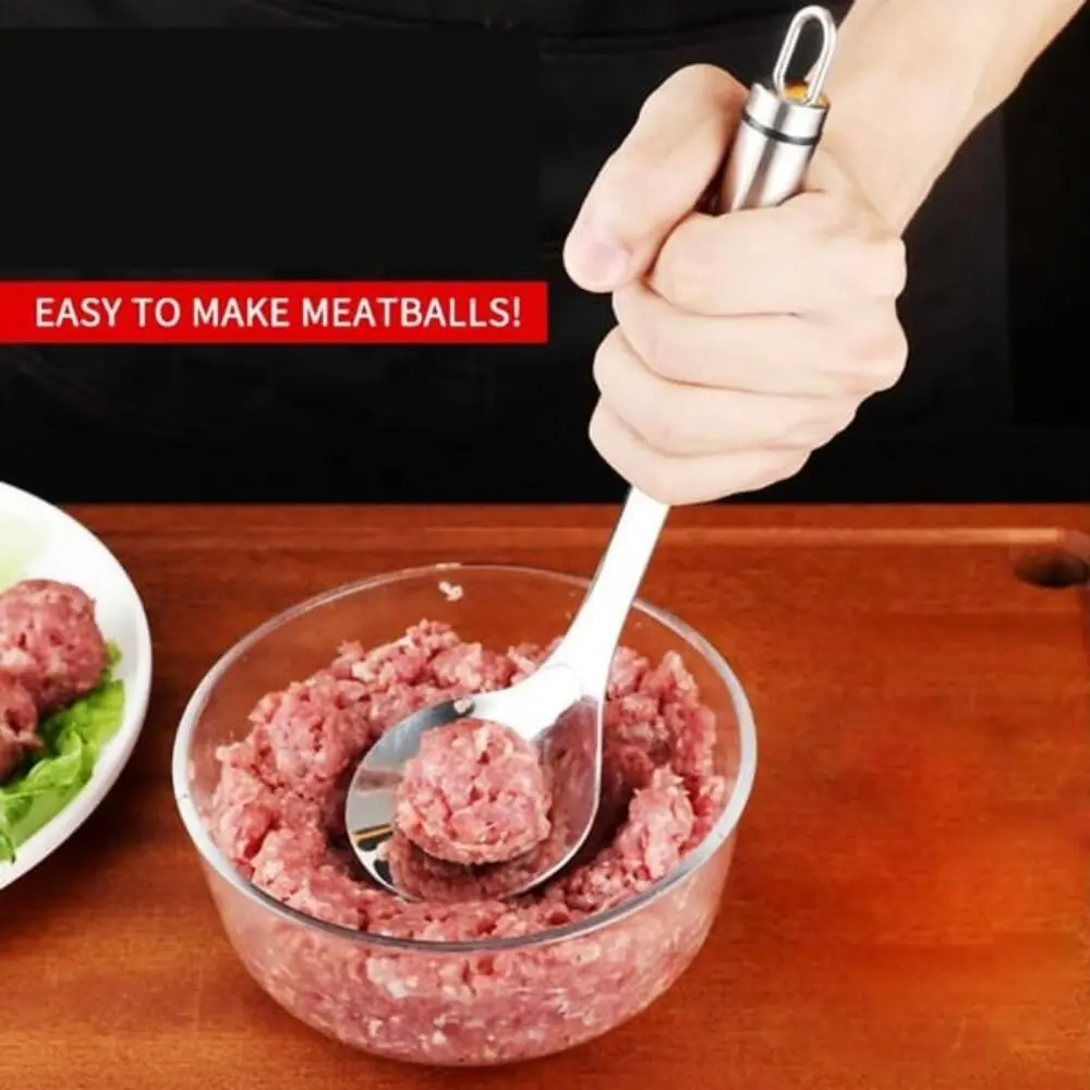 New Stainless Steel Meatball Scoop Squeeze Handle Auxiliary Spoon Meatball Maker Release Opening Meatball Spoon Home Kitchen