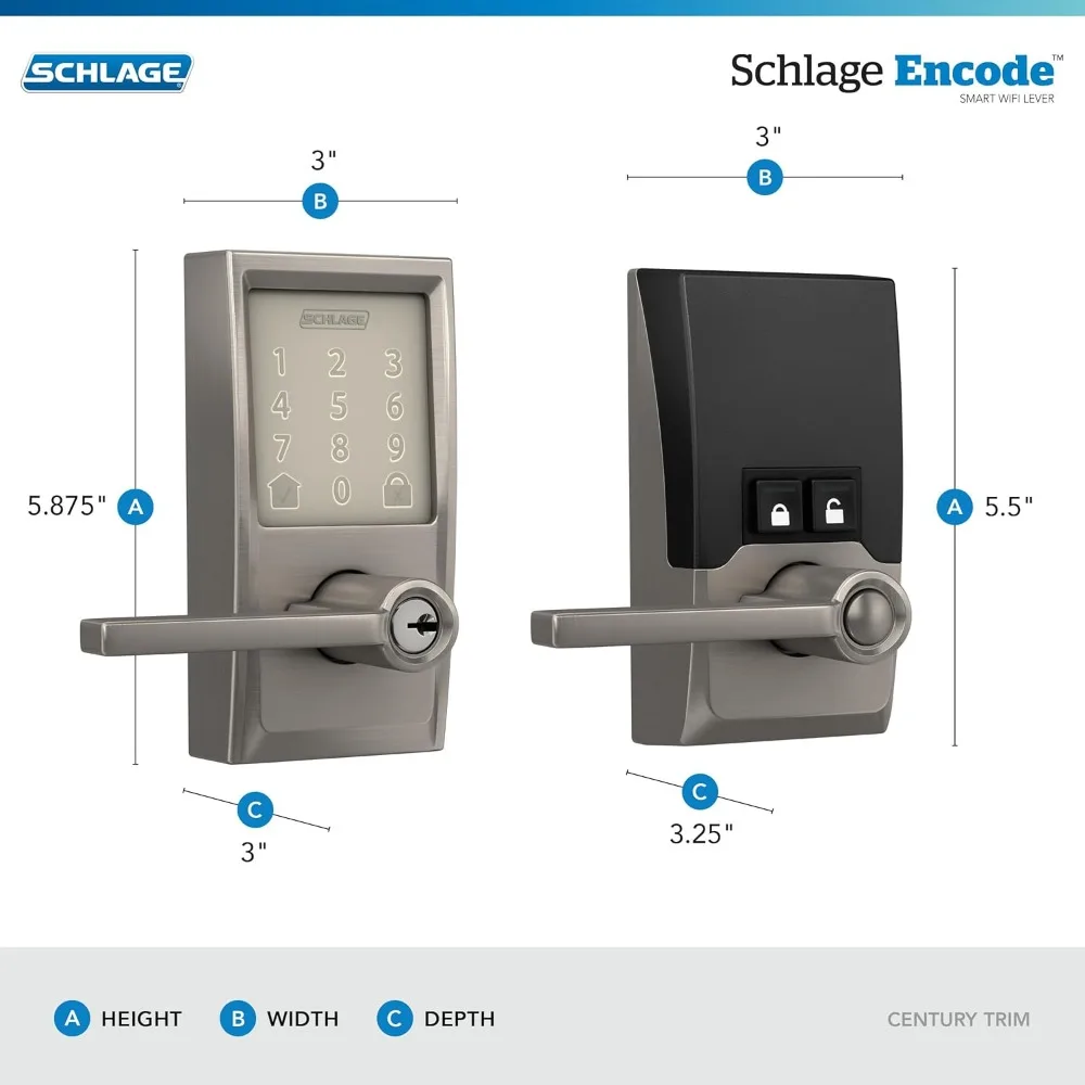 FE789WBCEN619LAT Coding Century WiFi Latitude Lever Smart Keyless Entry Touchscreen-Türschloss, satiniertes Nickel