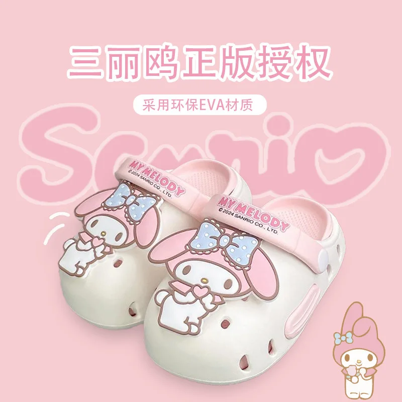 

Сандалии Sanrio HelloKitty для детей и женщин, Мультяшные шлепанцы, Kuromi Cinnamoroll, Нескользящие, Эва, Милые Пляжные босоножки, обувь на плоской подошве, подарок