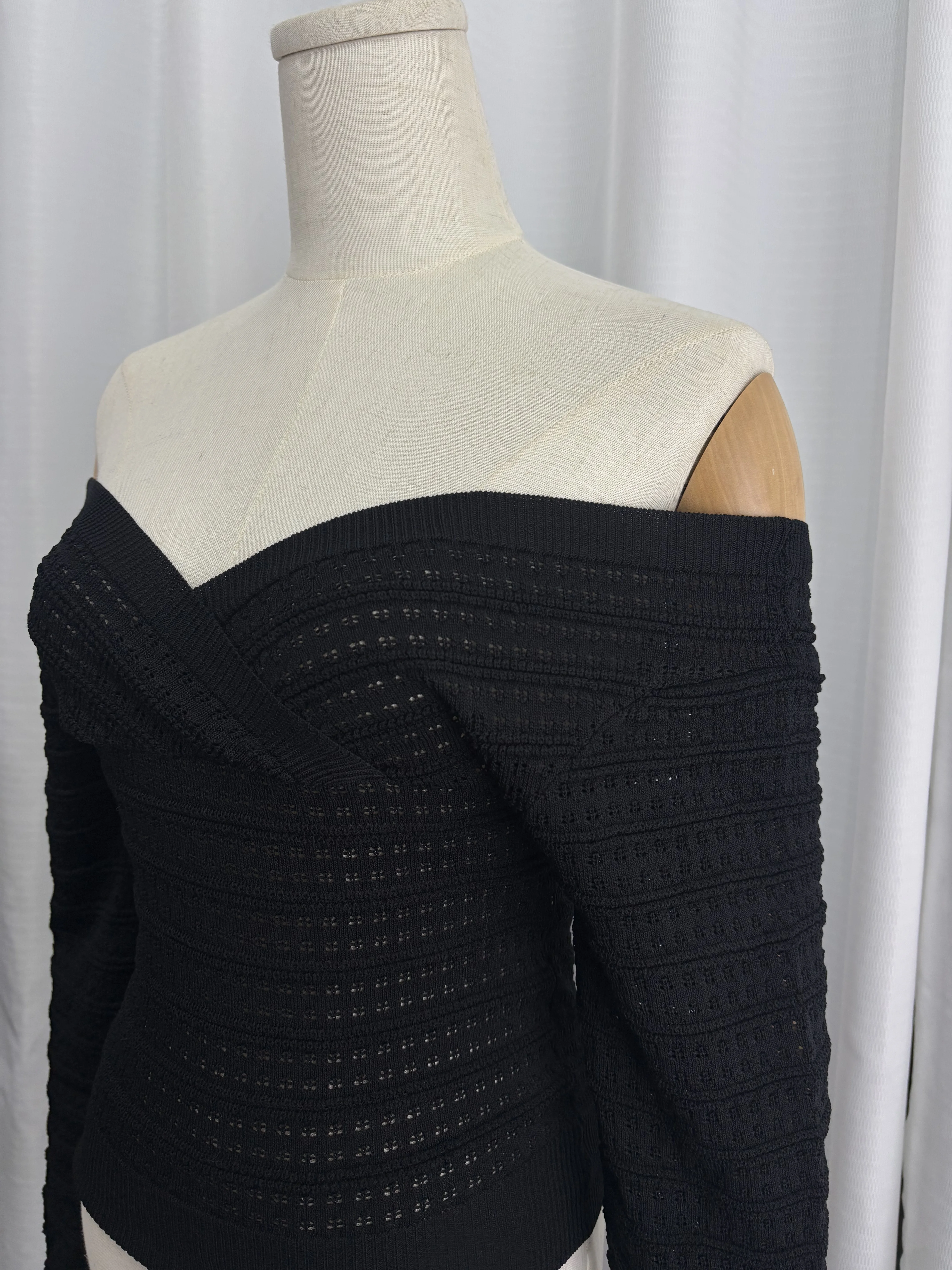 Real Shot Sexy & Innocent Hollow Strickoberteil für Damen, schulterfreies U-Boot-Ausschnitt 2-Wege-Wear Cold – Schulter-Basic-Shirt, Elega