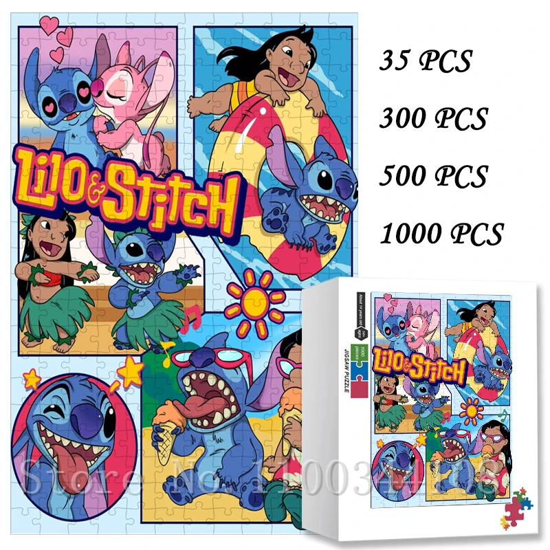 Disney Lilo& Stitch Jigsaw Puzzles Kid DIY Toys 35/300/500/1000 Pieces Cartoon Puzzles Parent-Child Interactive Game Toys