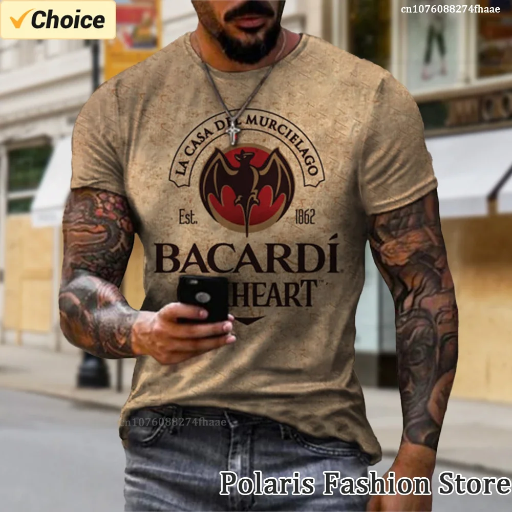 Summer Men Bacardi Rum Pattern T Shirt Vintage Short Sleeve Tees 3D Print Male Oversized Tops