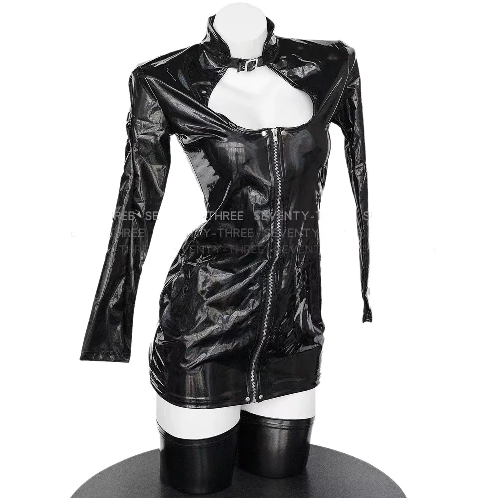 2026 قزحي الألوان ورنيش ملهى ليلي المرأة القطة بطل الليزر الجلود فستان محكم التفصيل جوارب وكيل الإناث الزي تأثيري ازياء #1