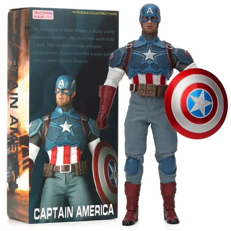 Marvel Captain America beeldje getransformeerd in Shield-Holding Avenger stoffen pak verzamelmodel hoofddeksel standaard randapparatuur