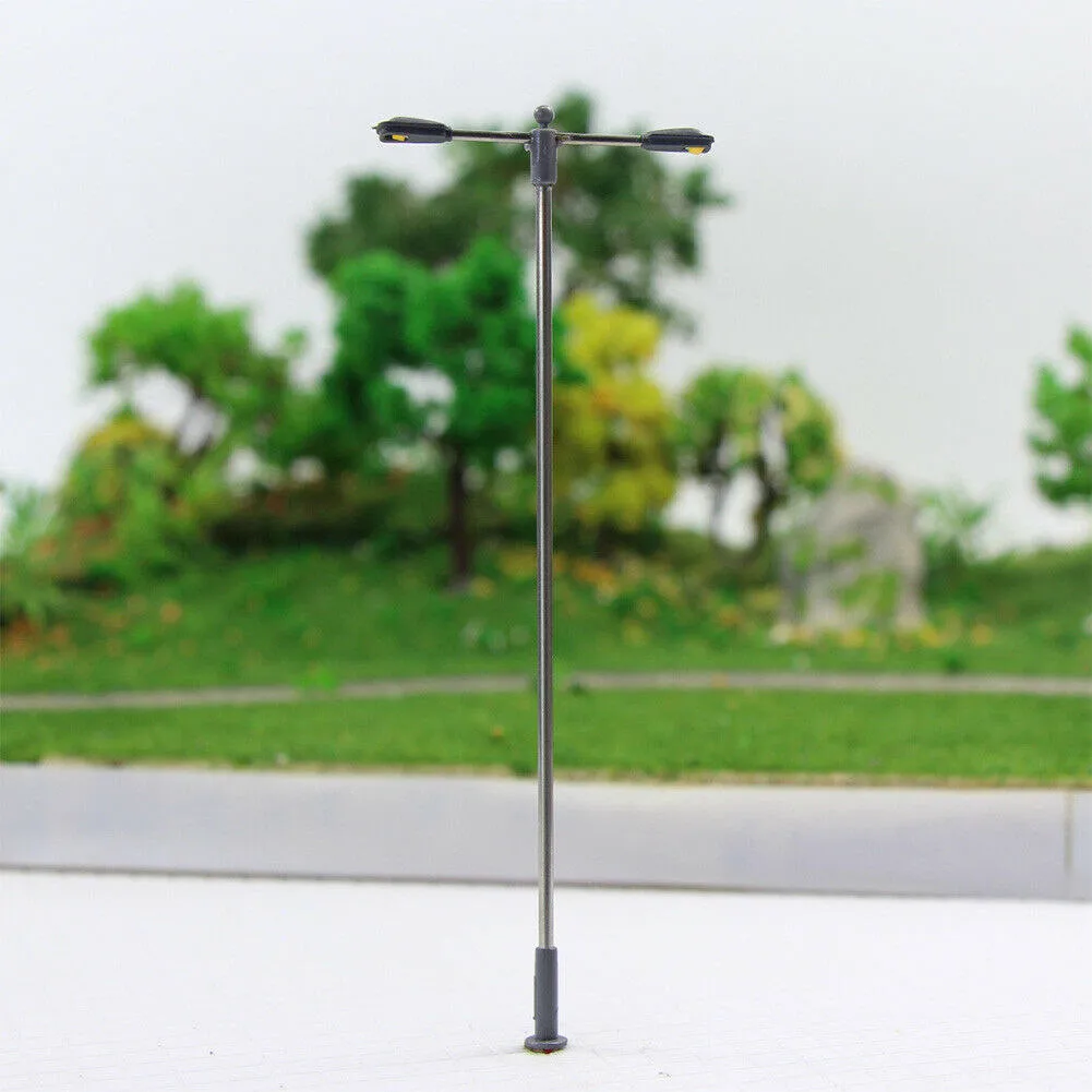 HO OO Scale 10 Uds modelo farola altura ajustable 3 voltios lámparas de doble látigo farola de mástil de acero Flexible farola