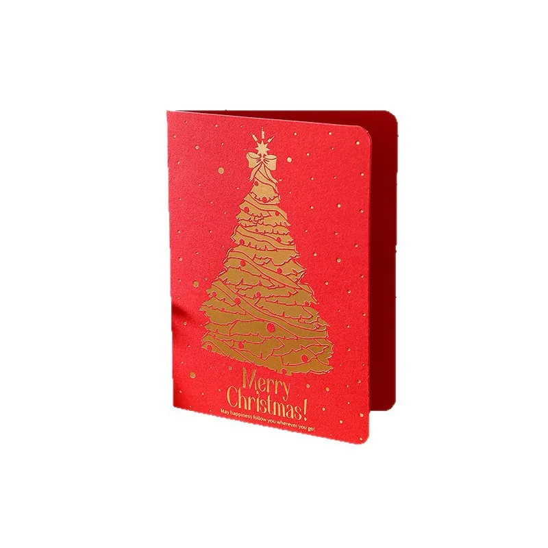 6 pçs/set vermelho cartões de natal com folha de ouro árvore de natal santa veados cartões de férias para presente de ano novo, família, amigos