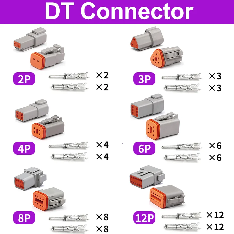 

10/50/100 Sets Deutsch DT Connector DT06-2S/DT04-2P 2P 3P 4P 6P 8P 12Pin Waterproof Electrical Gray Connector For car Motor Pins