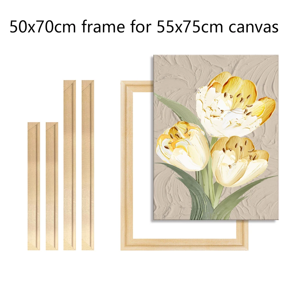 50x70cm Wooden Frame for 55x75cm Wall Canvas Pictures Frame Diamond Pine Wood Painting Picture Poster Wall Frame Home Decor