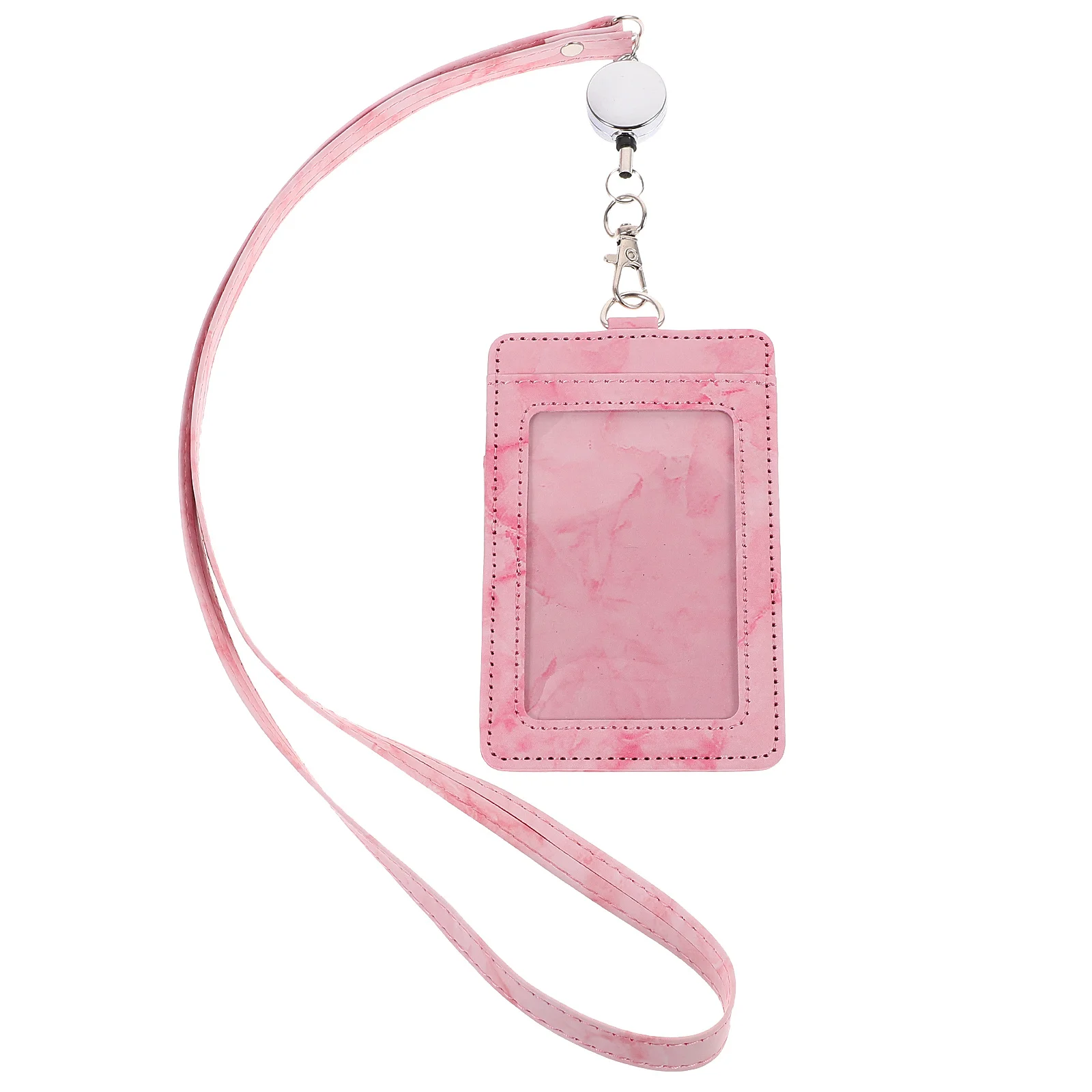 1 set Marble Pattern Id Card Holder Clear Protective Sleeve Detachable Lanyard Vertical Badge Holder For Work School Medical