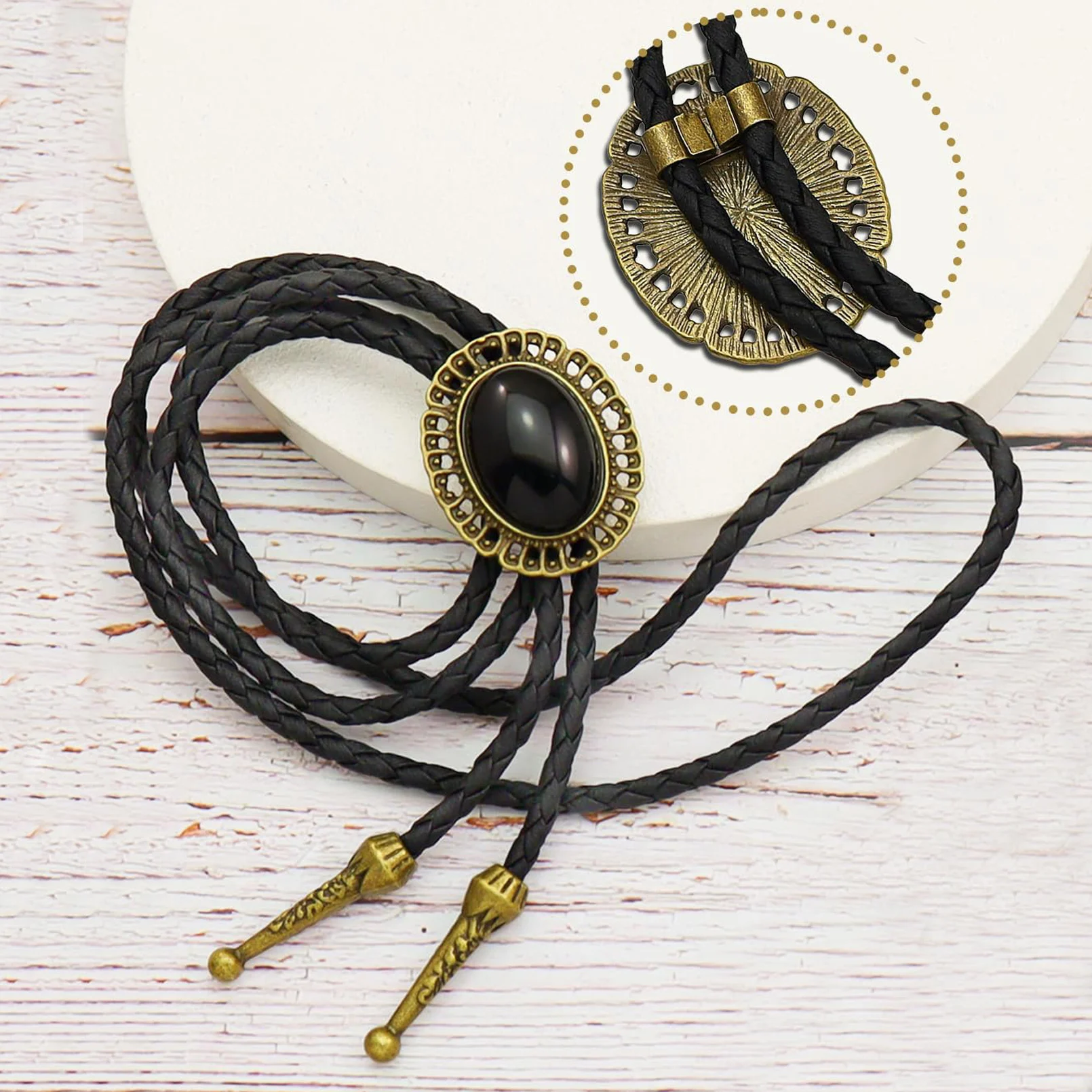 Western Cowboy Leder Seil Bolo Krawatte Halskette Schmuck Mode Herren Frau Geschenke Krawatte Unisex Retro Accessoires – Detail 4