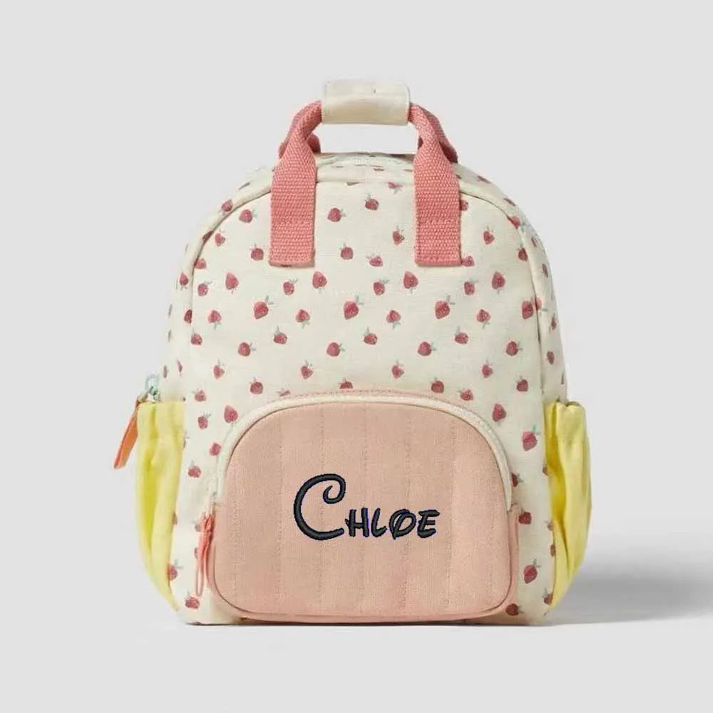 

Personalized Embroidered Strawberry Kid Backpack Customized Children's Name Schoolbag Gift Baby Stroller Bag Back To School Gift