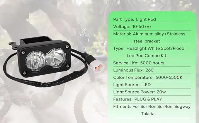 Motorcycle LED Headlight Kit for Sur-Ron Segway X260 and Talaria Flood Light Pods Combo Kit