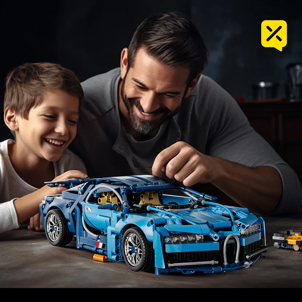 1:14 Blue Bugatti Car 1144PCS Building Blocks and Toy Construction Model Set for Kids Adults Christmas Easter Or Halloween Gift