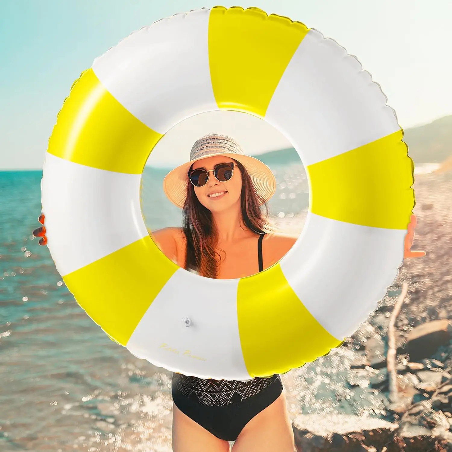 Dmuchane materace do pływania Jumbo, 120 cm, kółka do pływania w paski, dmuchane rurki do pływania dla dzieci i dorosłych, na basen, lato, plażę.