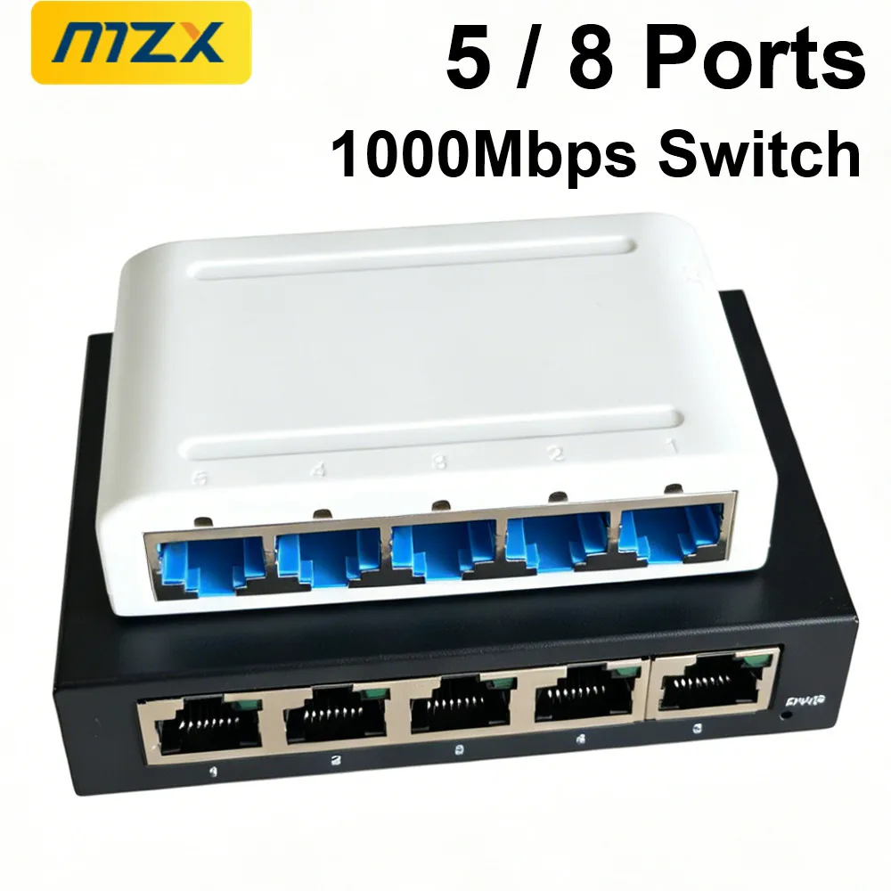 MZX 1000Mbps Netzwerk-Switch 5/8 Ports Gigabit Mini Ethernet Hub RJ45 Switcher Router Smart Networking Internet Injector Adapter