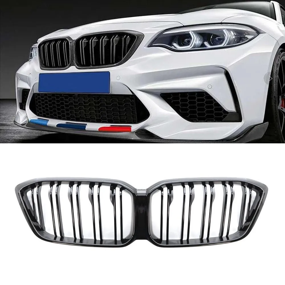 

Gloss Black Car Front Bumper Kidney Grilles Double Line Sport Grill Replace For BMW M2 Competition M2C F87 51138073540 2019-2021