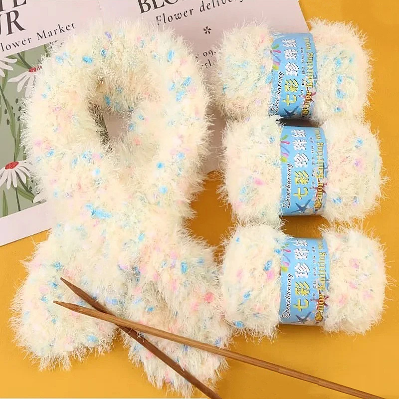 50 جرام فينيكس أسفل الغزل ، الصوف المرجاني تقليد الفراء الغزل ، طويل الشعر المنك المخملية ، وشاح المنسوجة يدويا ، قبعة أذن القط قوس قزح الفول الموضوع #1