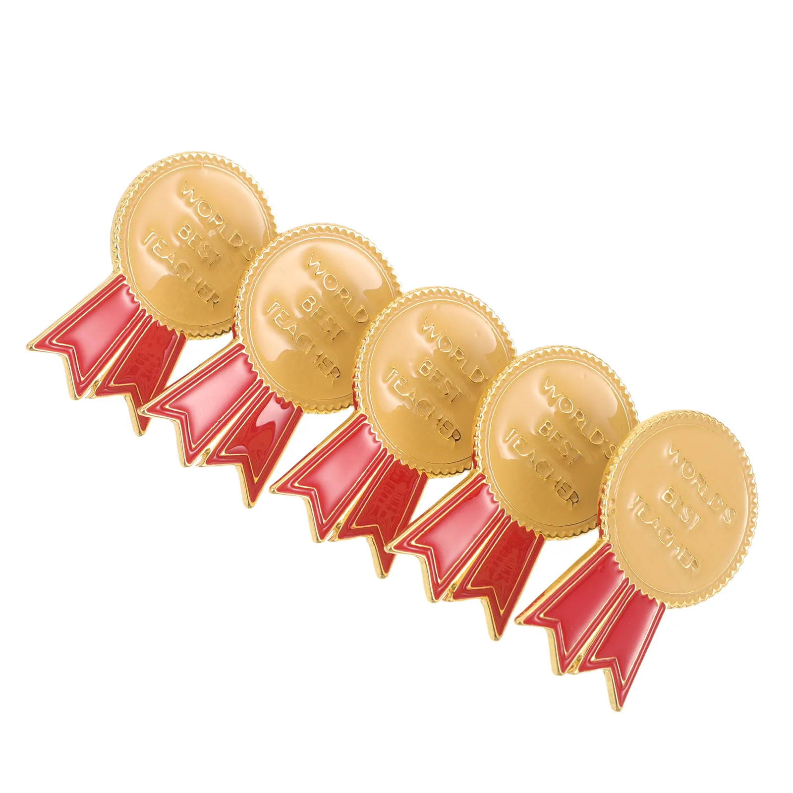 5Pcs Teacher Medal Lapel Pins Alloy Brooch Ribbon Design Teacher Appreciation Gifts for Mentors Educators Coaches Classroom