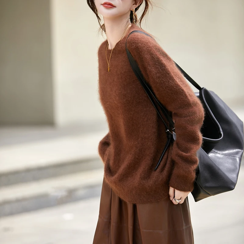 WinvyNee 여성 의류 브러시 울 오 넥 핑크 인과 스웨터 소프트 솔리드 니트 탑 풀오버 점퍼 겨울 A1713001