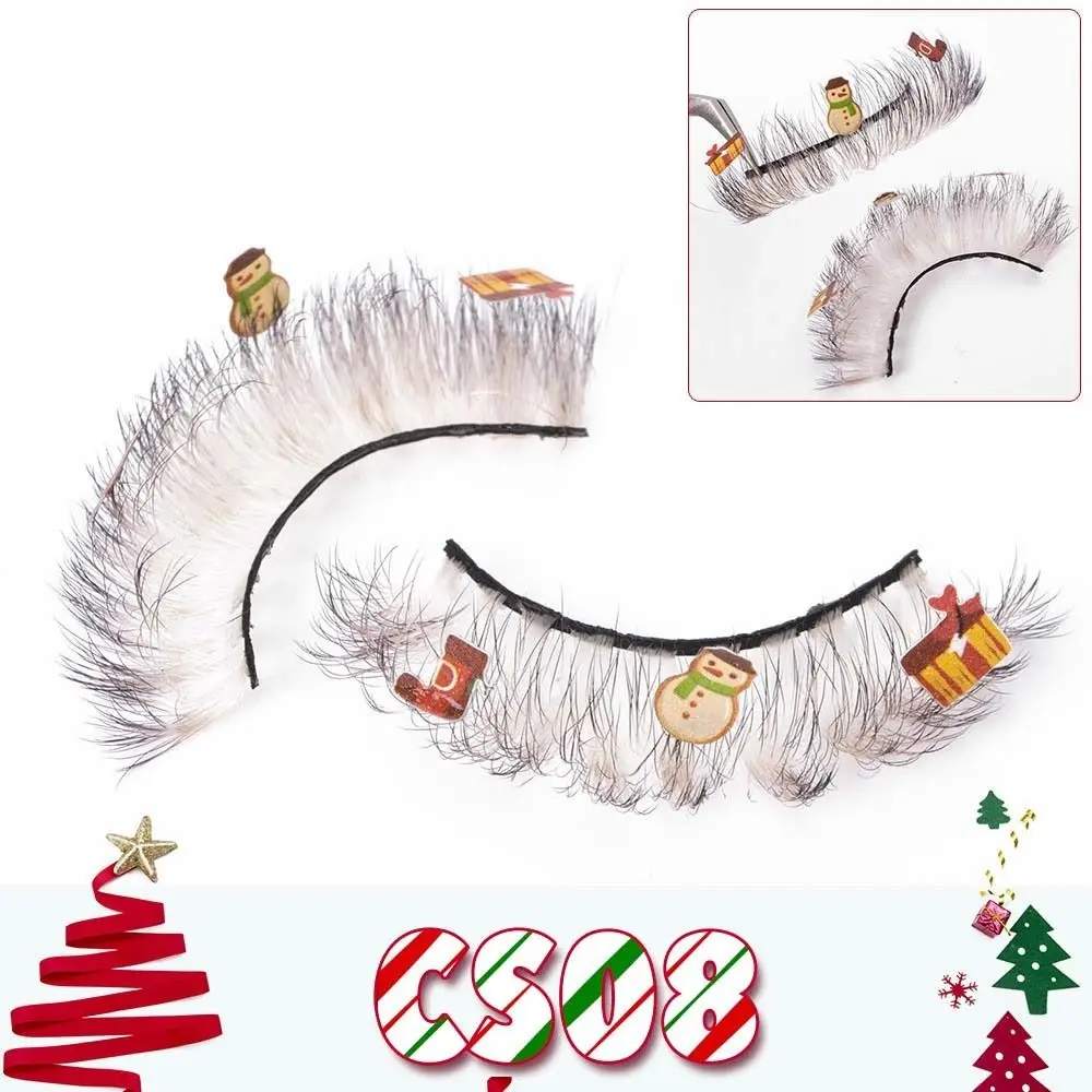Fibra química natal cílios postiços dos desenhos animados boneco de neve animal elk natal cluster cílios coloridos 25mm