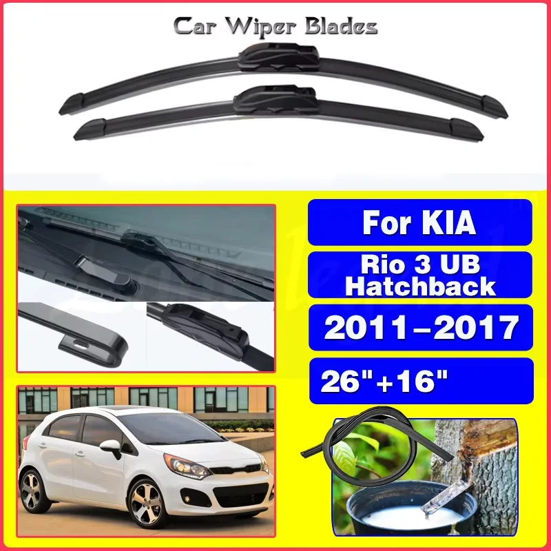 

Wiper Front Wiper Blades Set For Kia Rio 3 UB Hatchback 2011 - 2017 2016 2015 2014 2013 2012Windshield Windscreen 26"16"