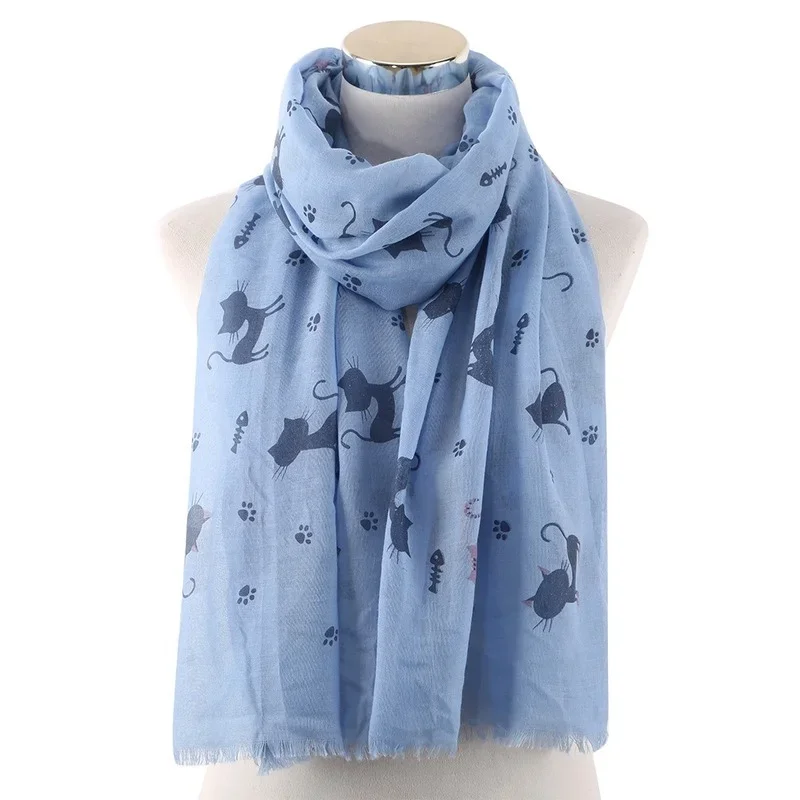 Fashion Cat Footprint Printing Woman Scarf Cotton Scarves Outdoors Relaxation Neckerchief Shawl Keep Warm To Prevent The Wind