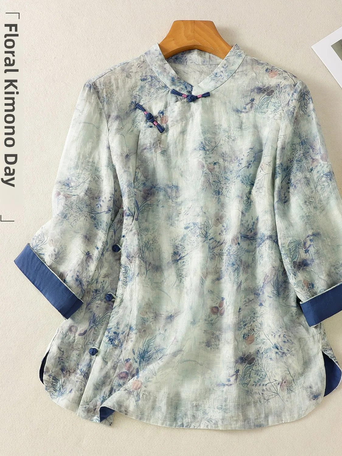 

Ретро-платье из хлопка и льна с косым воротником-стойкой, улучшенный фасон, большие размеры, женская модная летняя новинка