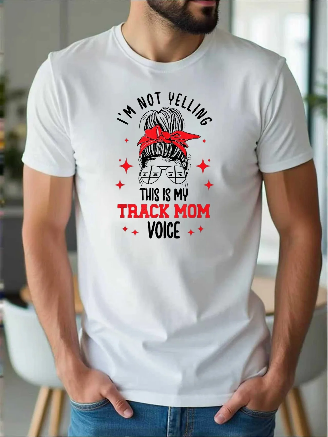 I'M Not Yelling, This Is My Lane. Mommy's Tune T-Shirt for Men, Fun Graphic Design, Red Bow Hairstyle 03