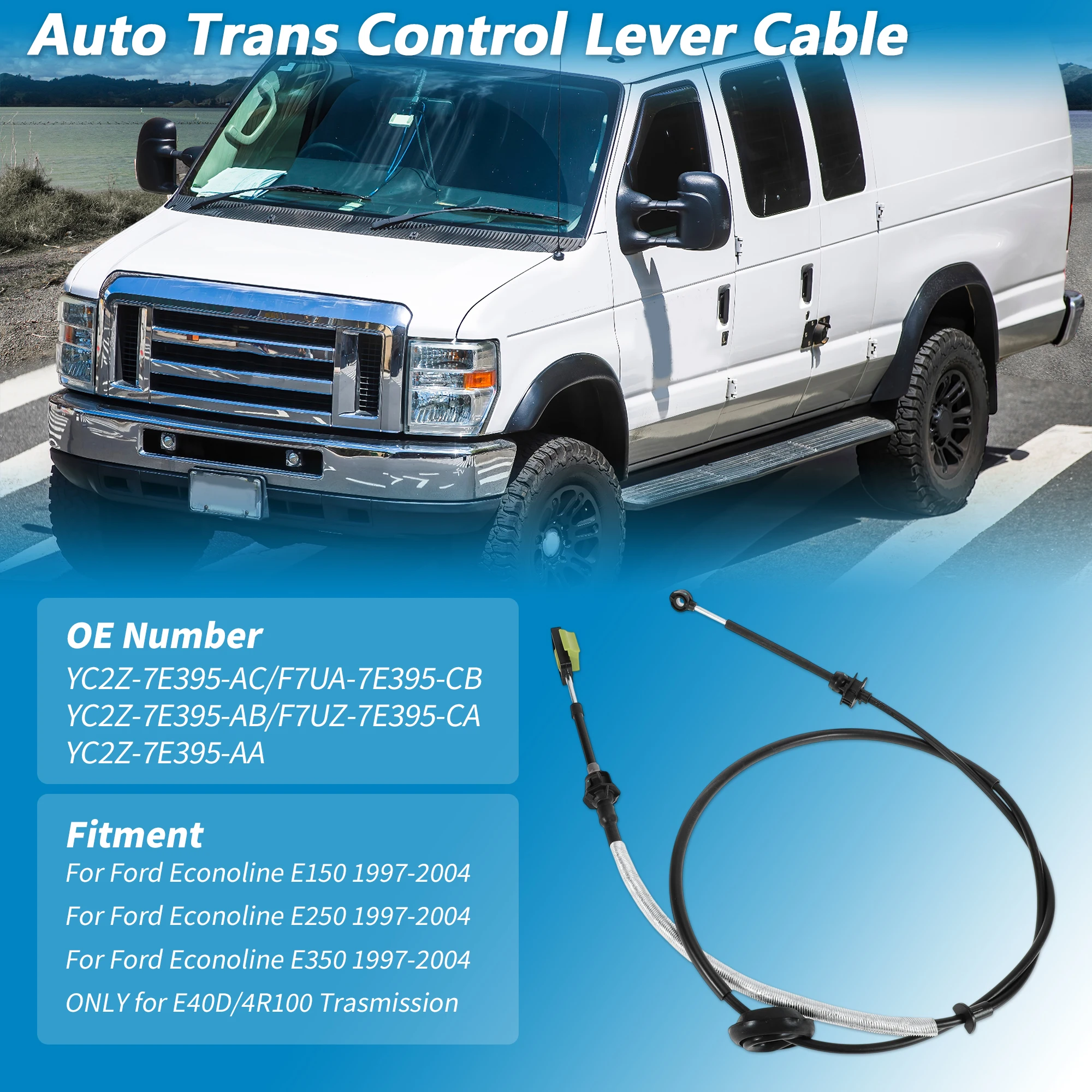 UXCELL No.YC2Z-7E395-AC Automatic Transmission Gear Shifter Cable for Ford Econoline E150 E250 E350 1997-2004