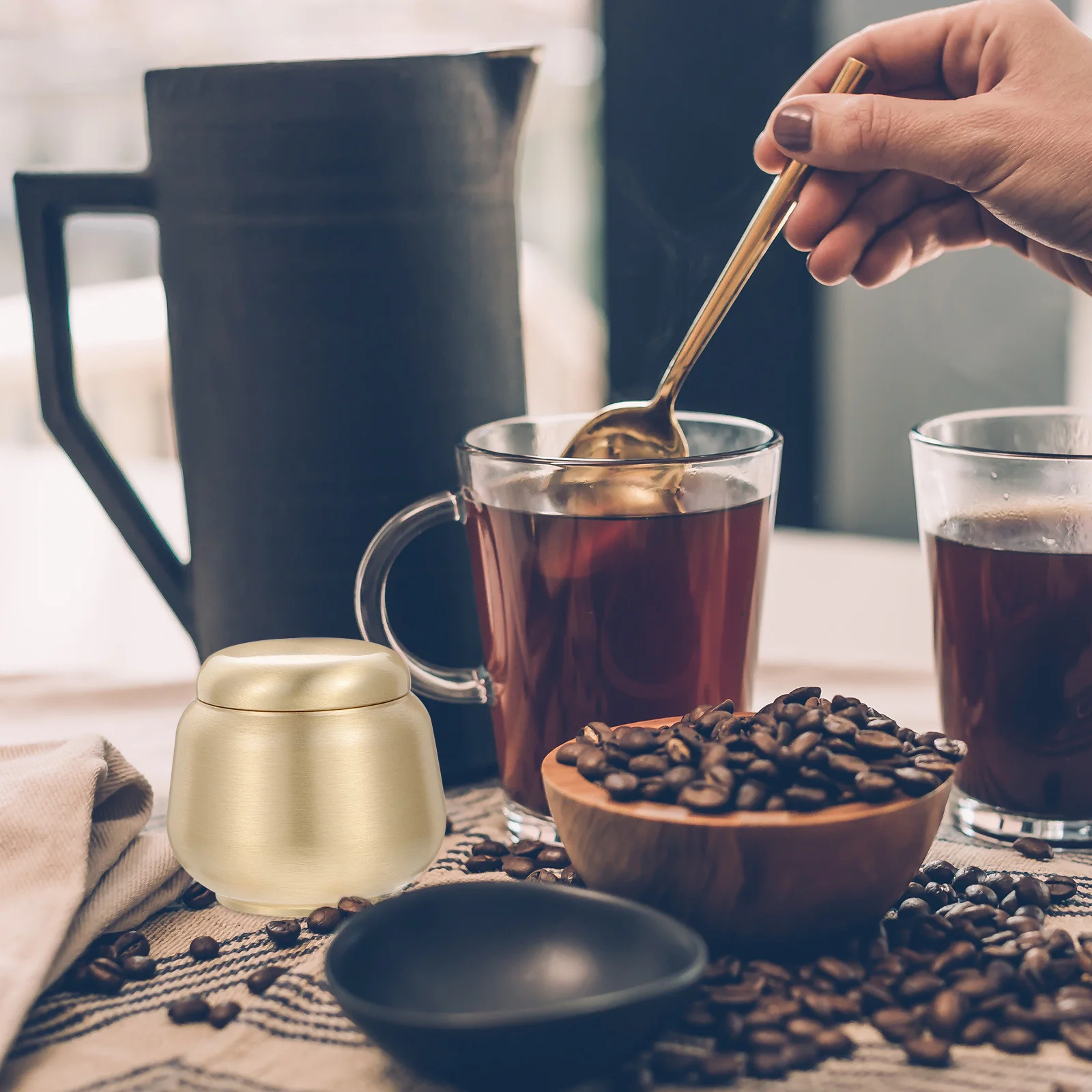 

Premium Brass Tea Storage Jar Household Airtight Canister For Coffee Beans Loose Tea Organizing Container Decorative Gift Use