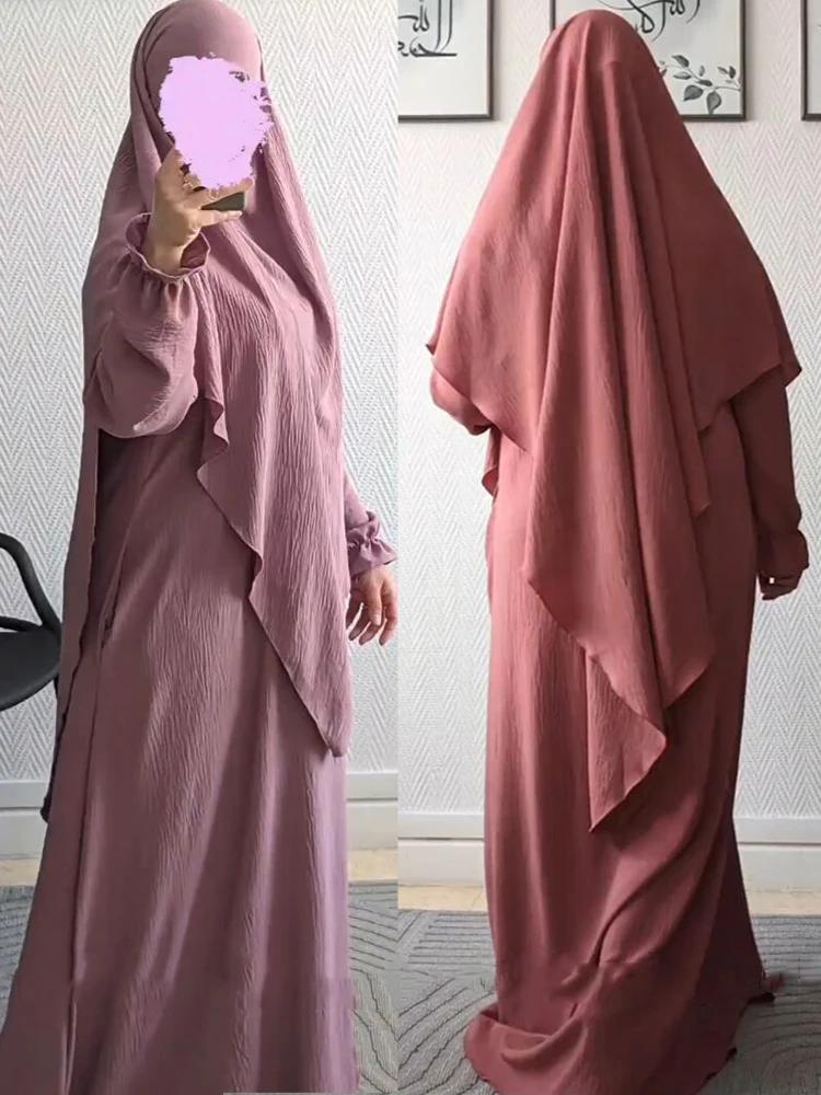 Eid Muslim Women Abaya Long Khimar Dress 2 Piece Set Prayer Garment Abaya Hijab Full Cover Robe Ramadan Kaftan  Djellaba