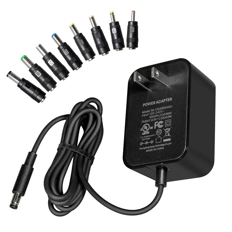 12V 2A 24W Universal Power Adapter, AC 100-240V Input to DC 12V/2A Output, with 8 DC Plugs, AC to DC Adapter, Lightweight Design