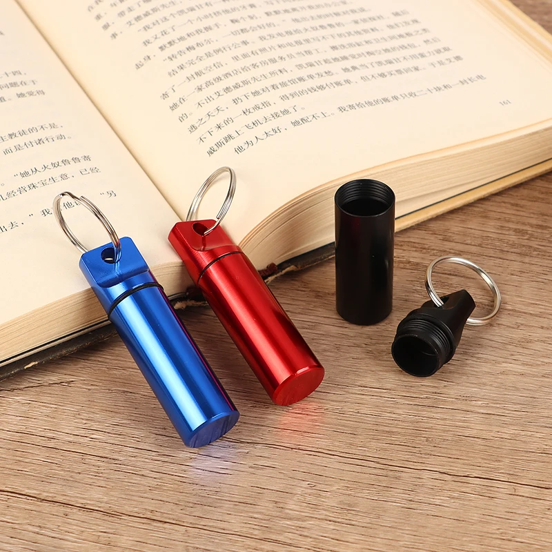 Waterproof Aluminum Alloy Pill Box Keychain Carabiner Medicine Bottle Holder For Outdoor Camping Container Keychain Pill Case