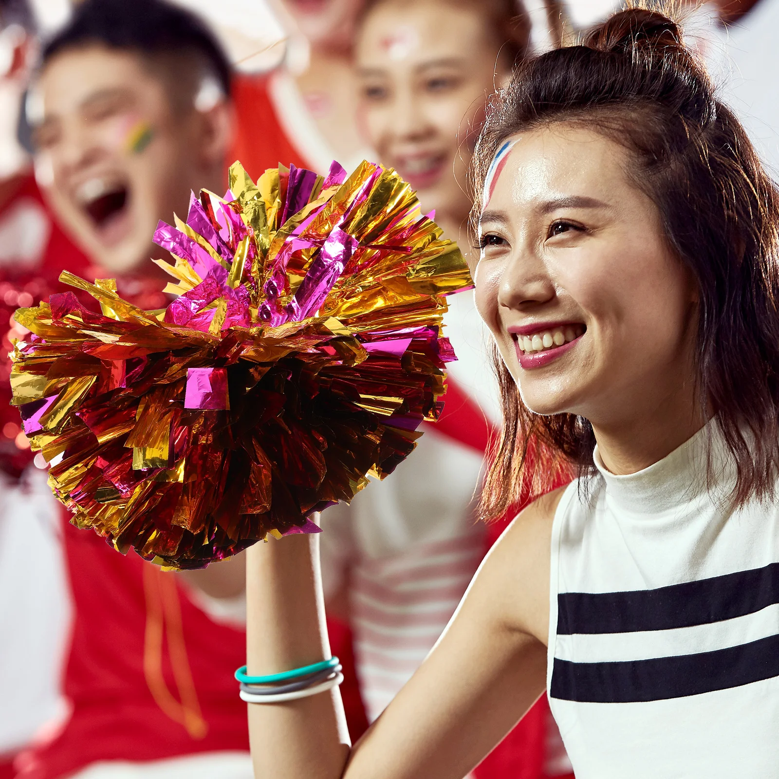 

Colored Balls Colorful Cheering Props Metallic Foil Pe Cheerleader Pompoms for Women