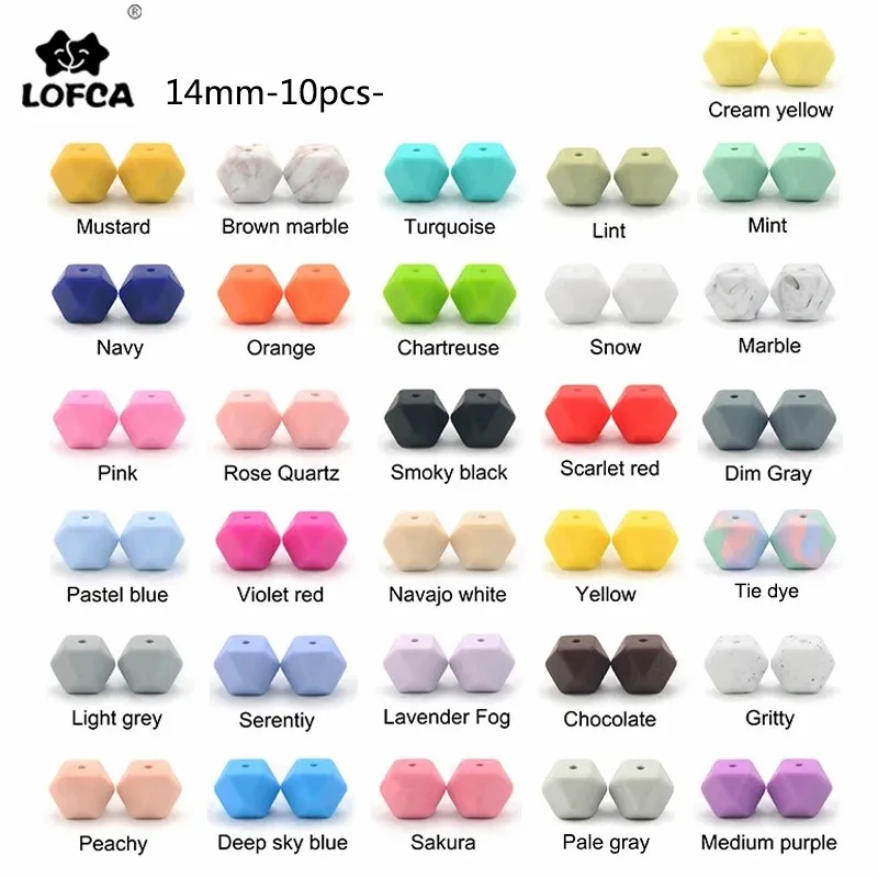 

LOFCA 14mm 10pcs Mini Hexagon Silicone Beads Teething Silicone BPA Free Teether For Baby Pacifiers Necklace Accessories